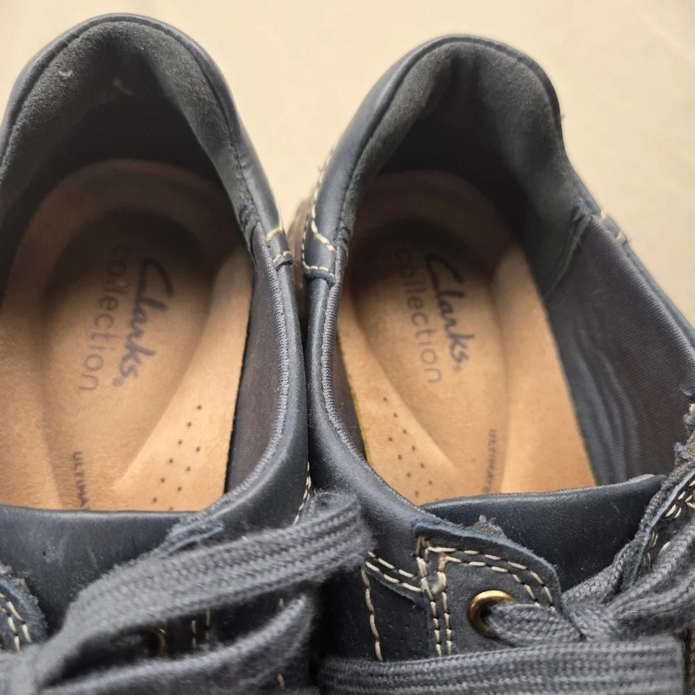 Clarks‎ Collection Navy Blue Leather Side Zip Lace Up Sneakers Womens Size 6 W